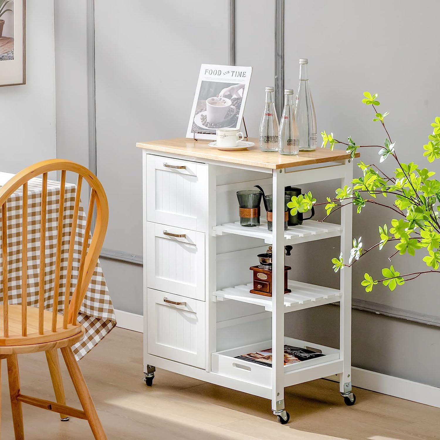 Kitchen Island on Wheels with Storage - 0