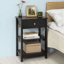 Black Bedside Table with 1 Drawer and 2 Shelves-2