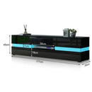 Modern High Gloss Front TV Entertainment Unit 177cm LED Storage Drawer - Black-2