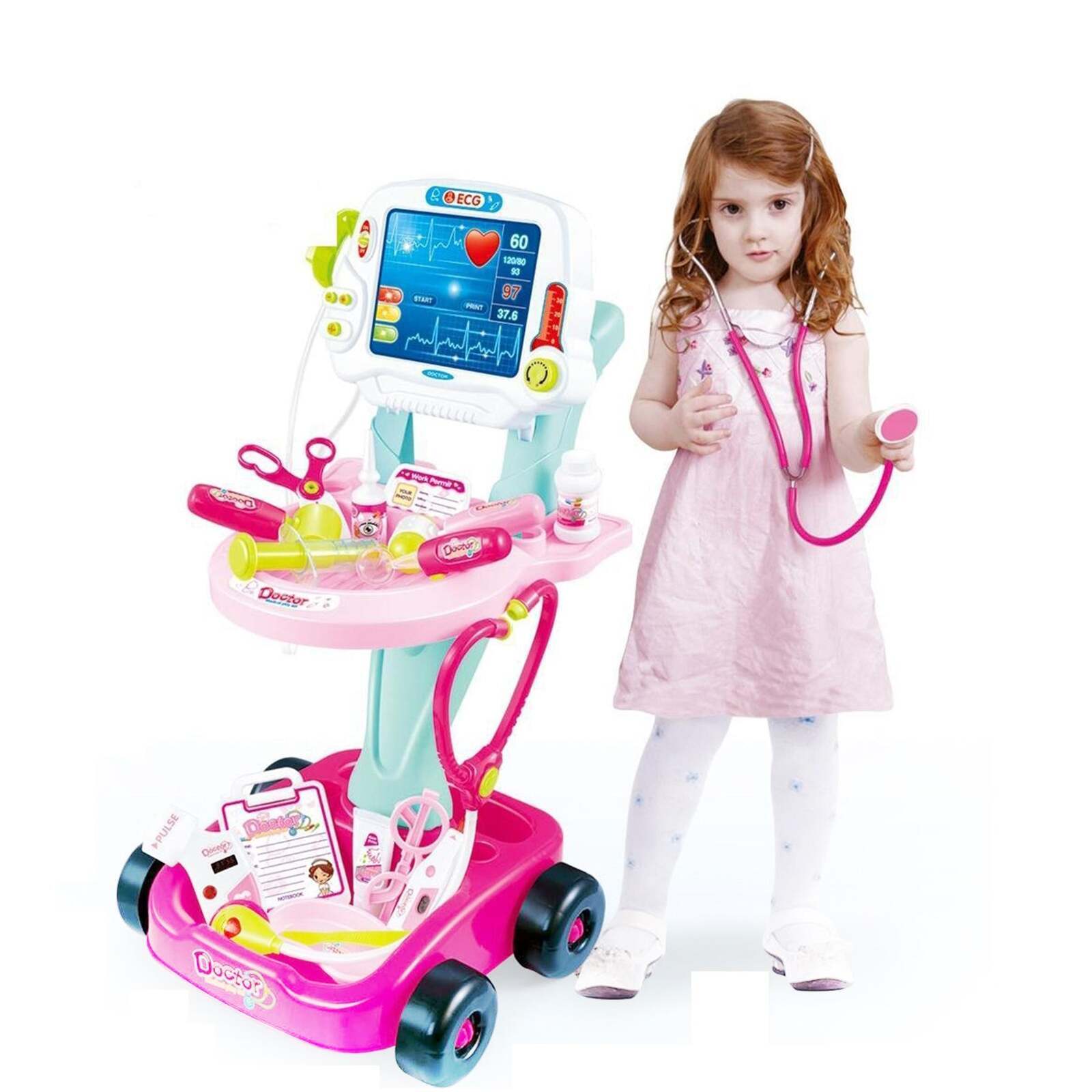 Kids Children's Doctors Medical Cart & ECG Machine for Toddler Play - 0