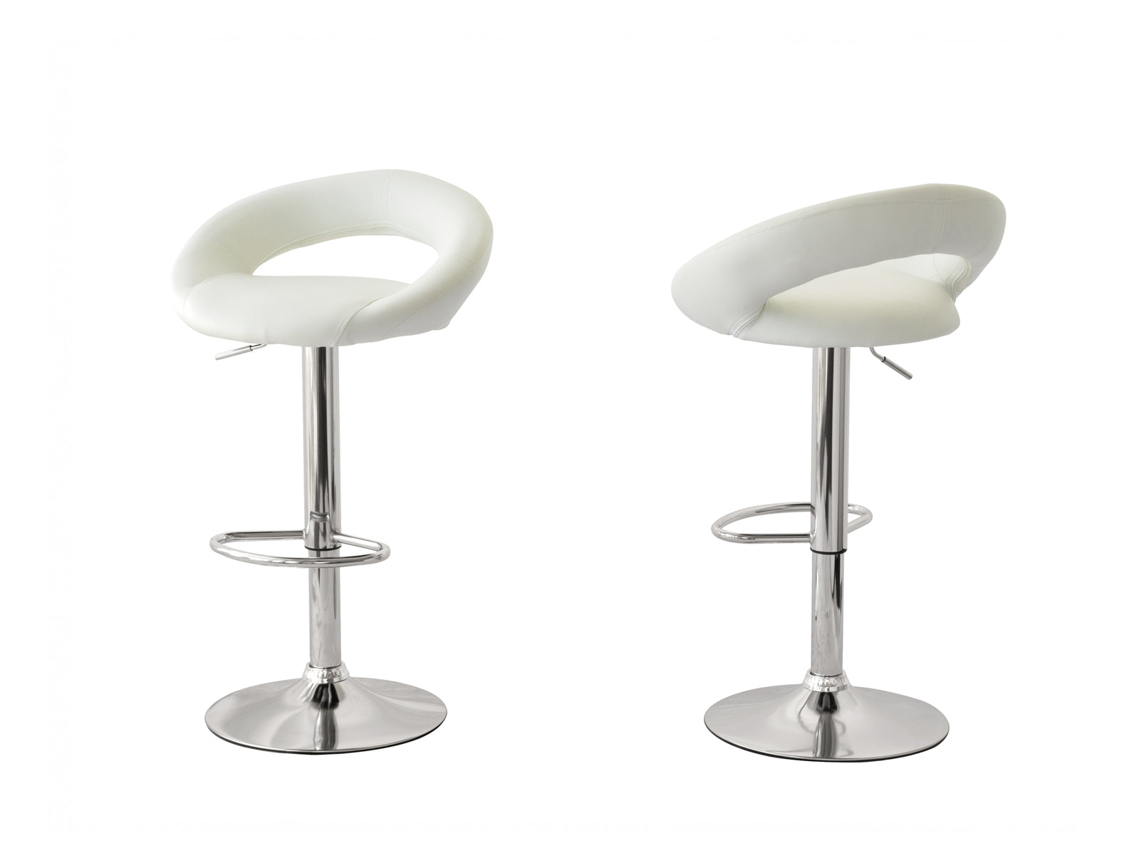 2 Curve Leather Barstools (White) w/ Adjustable Height, 78-99cm