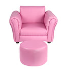 Kids Pink Couch Sofa Chair w/ Footstool in PU Leather-3