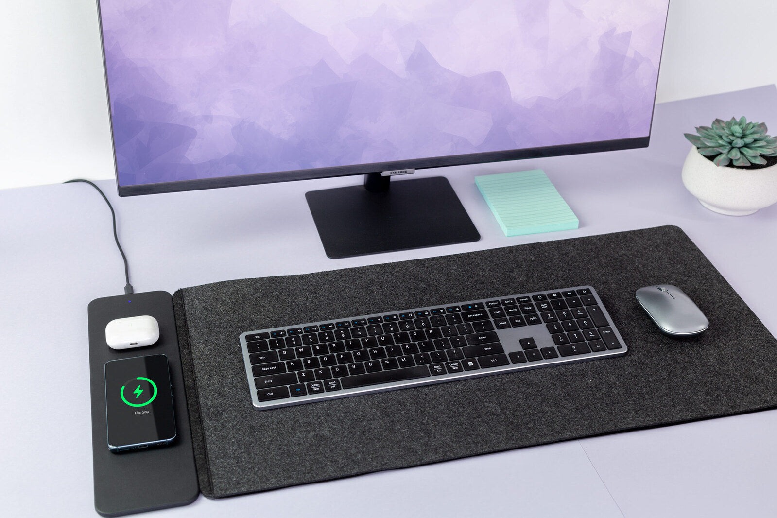 Reversible Wireless Fast Charging Desktop Mat for Smartphones and Earbuds