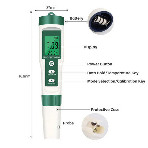 7 In 1 PH Meter TDS/EC/Salt/Temp Water Quality Monitor Tester Pen Pool Aquarium - 0