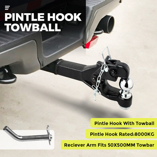 8 Ton Pintle Tow Hook Receiver Arm Hitch Towing Car Truck Heavy Duty Ball Combo