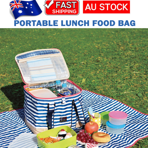 Blue Insulated Picnic Bag Thermal Cooler Portable Lunch Food Tote Carry Storage Bag