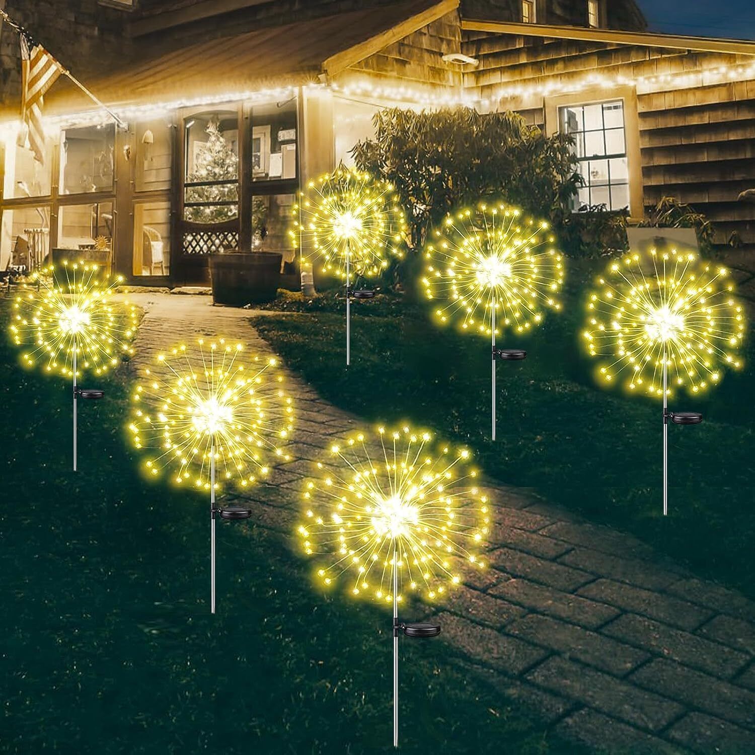 Warm White Fireworks 200 LEDS Fairy String Lights Starburst Solar Xmas Garden Night Lamp Hot NEW - 0