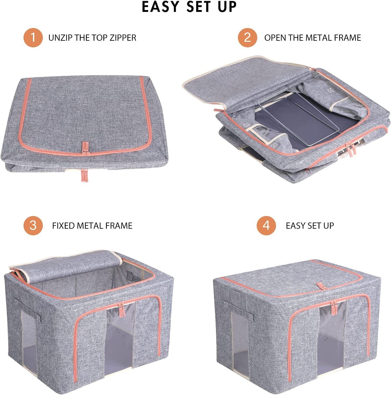 Foldable Storage Box Crushed Steel Frame Clothes Quilt Toys Organizer 100L Random color - 0