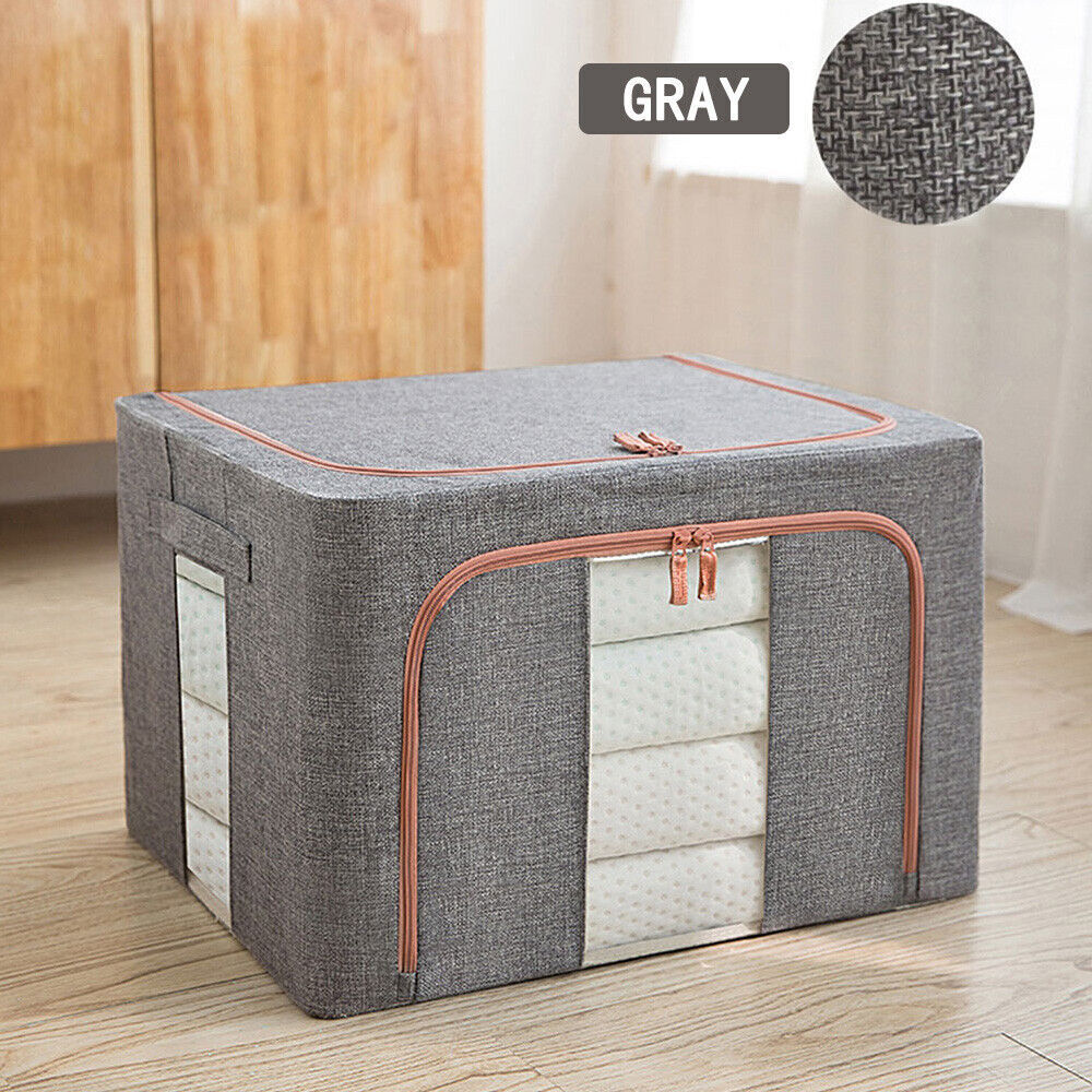 Foldable Storage Box Crushed Steel Frame Clothes Quilt Toys Organizer 24L - 0