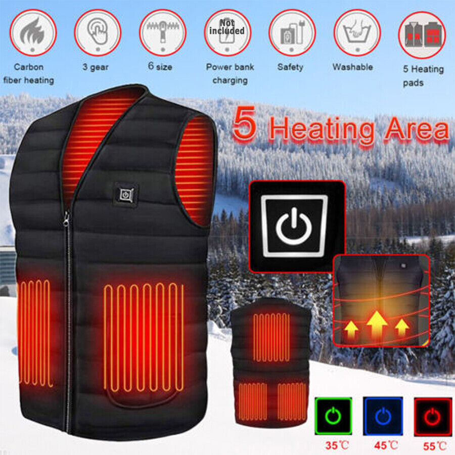 M Electric Vest Heated Jacket USB Thermal Warm Heat Pad Winter Body Warmer Unisex - 0