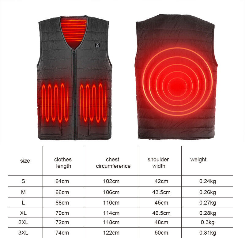 3XL Electric Vest Heated Jacket USB Thermal Warm Heat Pad Winter Body Warmer Unisex - 0