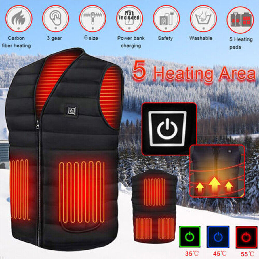 L Electric Vest Heated Jacket USB Thermal Warm Heat Pad Winter Body Warmer Unisex - 0