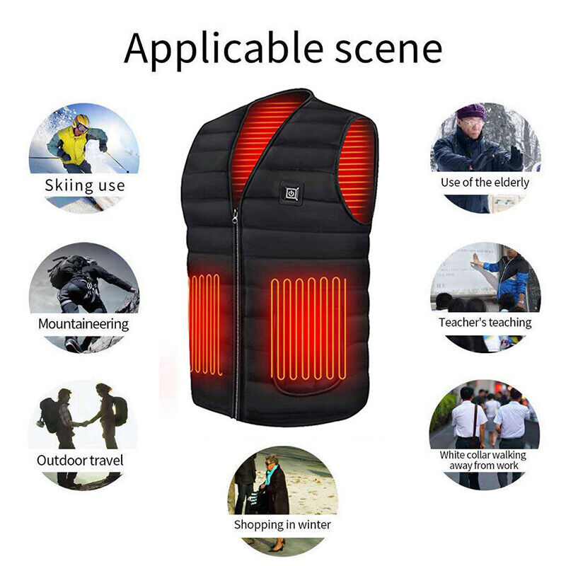 XL Electric Vest Heated Jacket USB Thermal Warm Heat Pad Winter Body Warmer Unisex