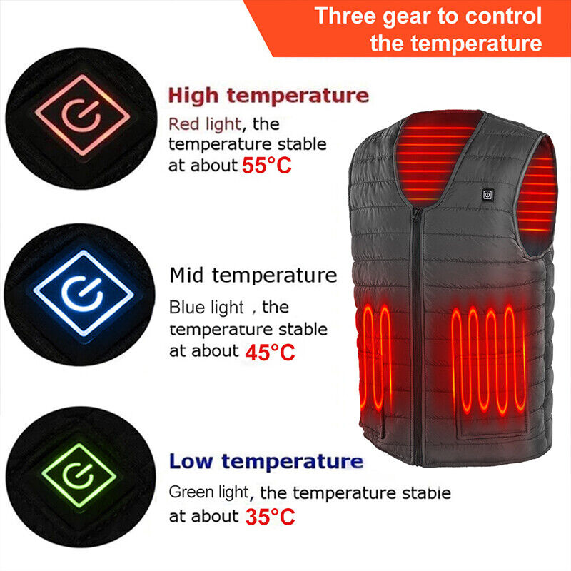 3XL Electric Vest Heated Jacket USB Thermal Warm Heat Pad Winter Body Warmer Unisex - 0