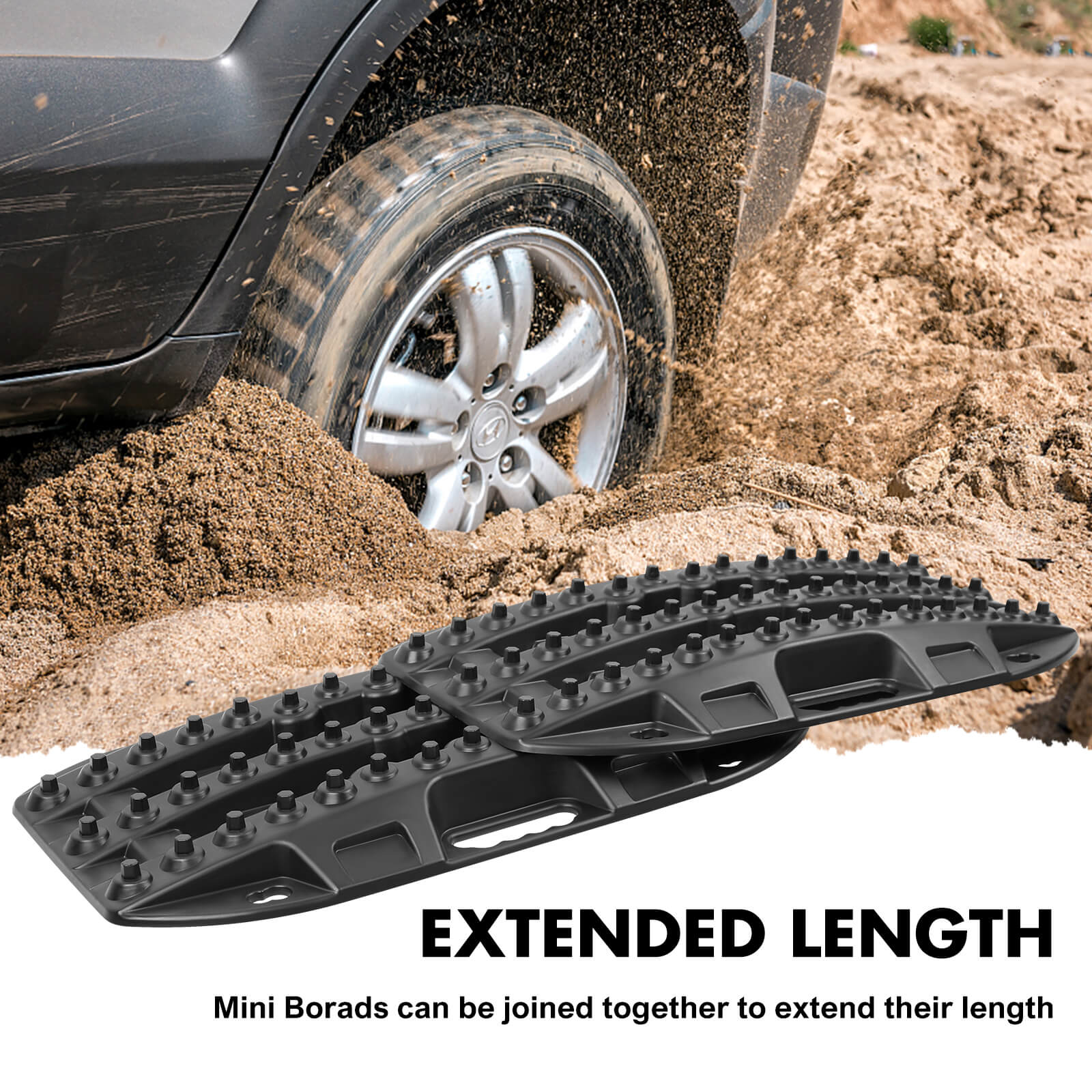 X-BULL Mini Recovery Tracks Traction Boards Sand Mud Snow 4WD 4x4 Vehicle 1 Pair Black