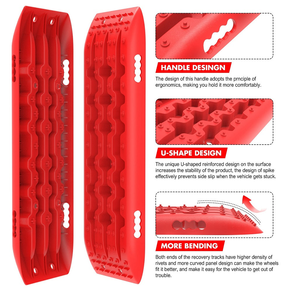 X-BULL KIT1 Recovery track Board Traction Sand trucks strap mounting 4x4 Sand Snow Car RED - 0