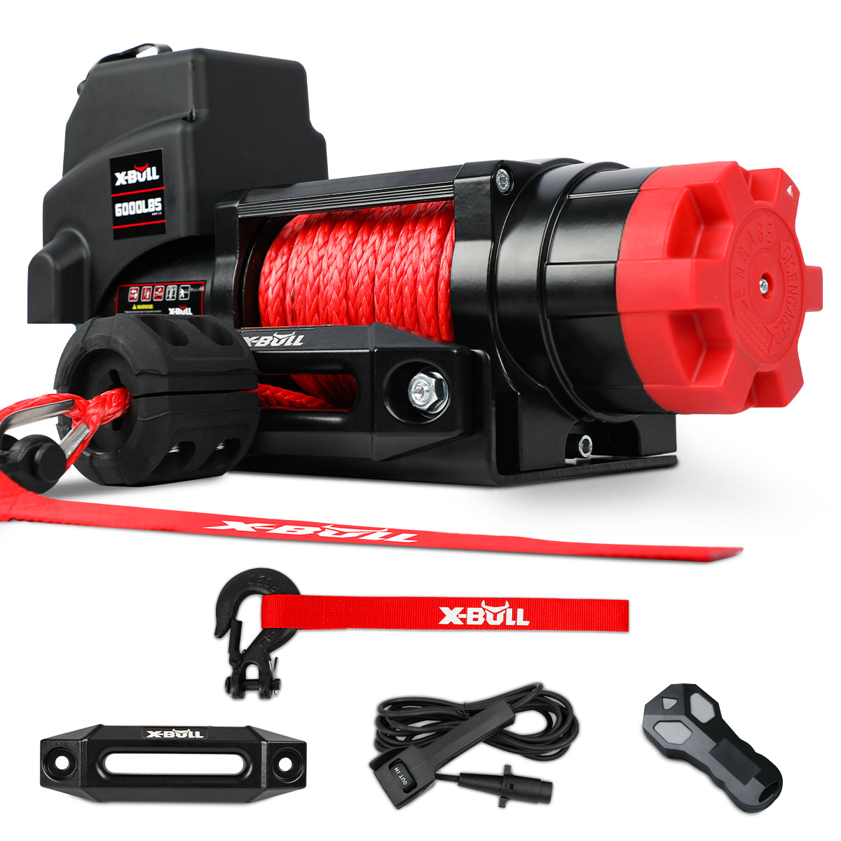 X-BULL Electric Winch 12V 6000LBS Synthetic Rope Wireless remote ATV UTV Boat Trailer 4WD - 0