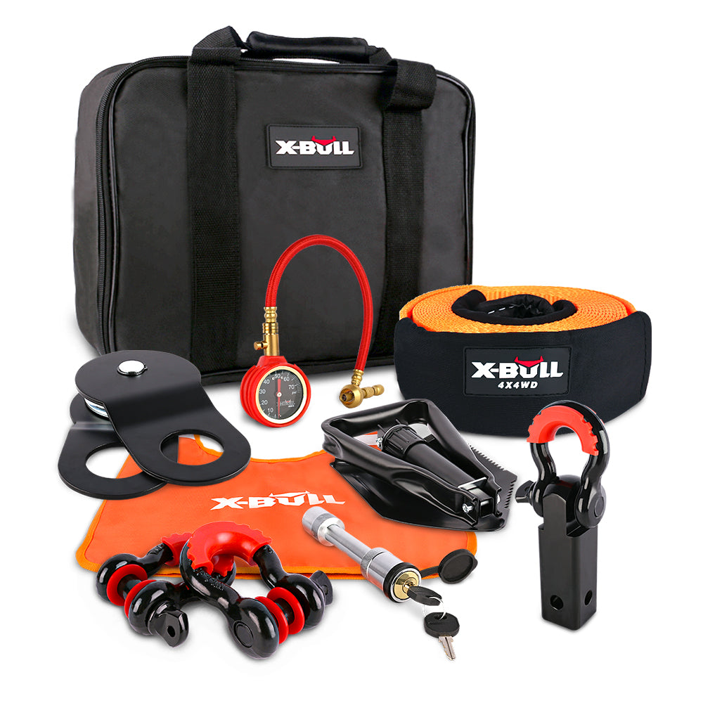 X-BULL Winch Recovery Kit Snatch Strap Off Road 4WD with Recovery Tracks Gen 2.0 Boards RED - 0