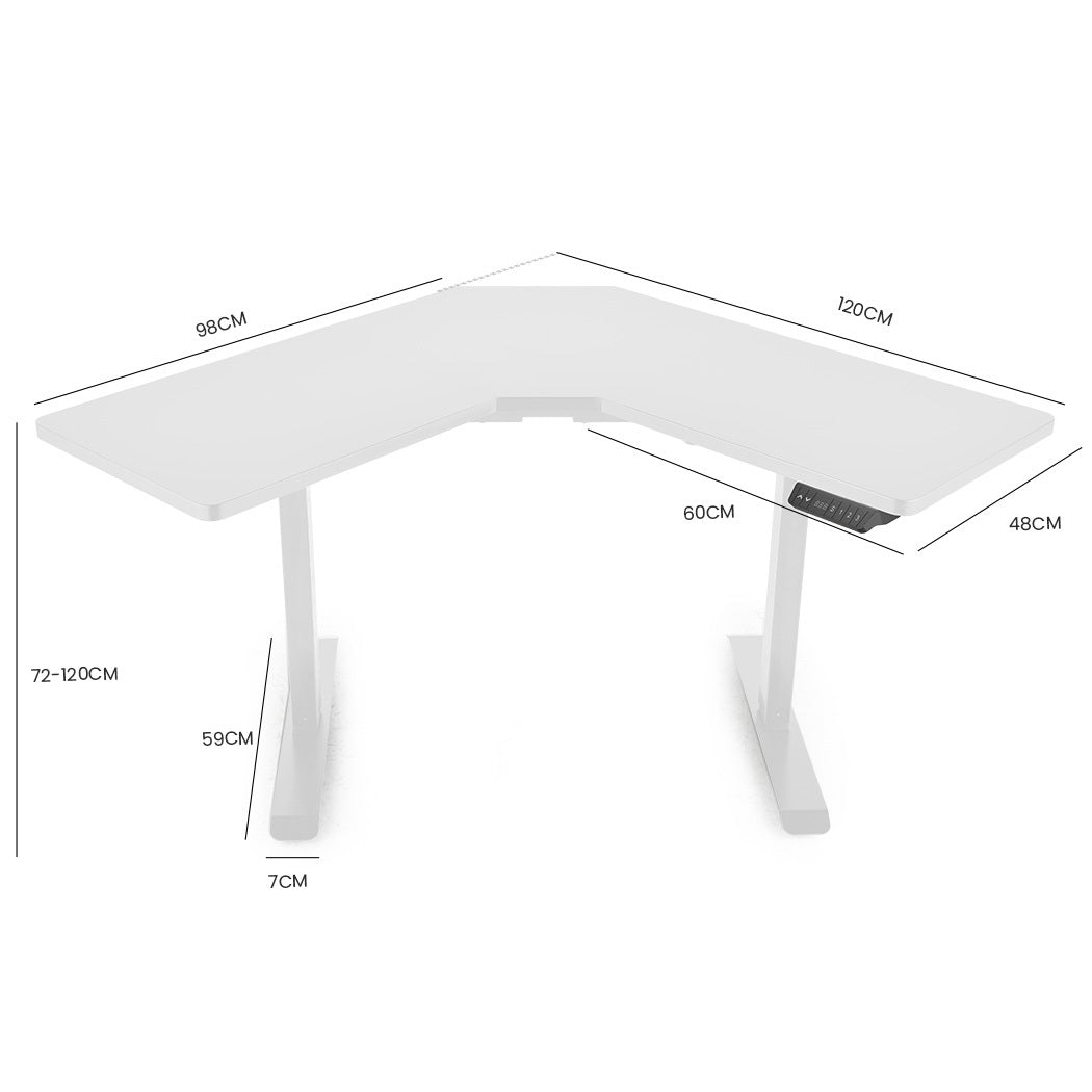 FORTIA 98W x 98W x 48D Dual-Motor 80kg Load Adjustable Electric Sit to Stand Up Corner Desk - White/White Frame - 0