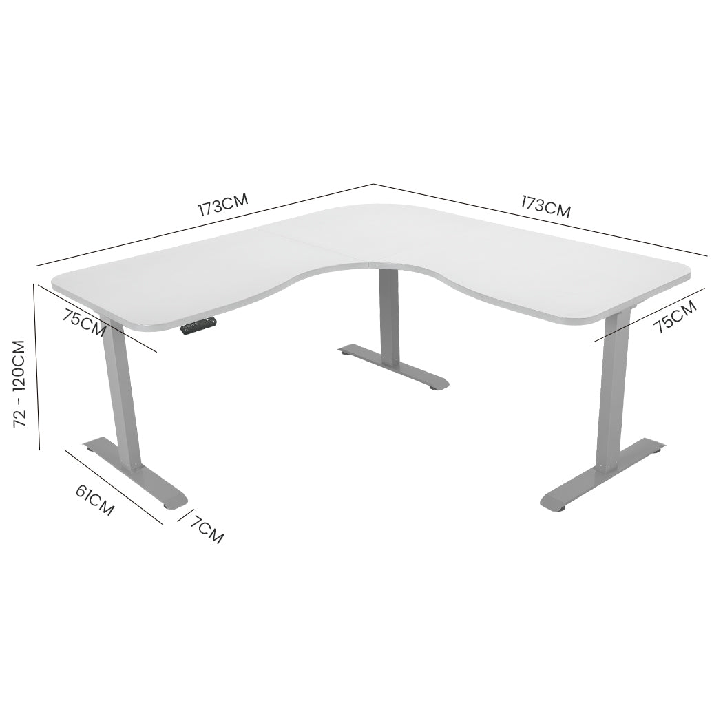 FORTIA 173W x 173W x 75D 3-Motor 120kg Load Adjustable Electric Sit to Stand Up Corner Desk - White/Silver Frame - 0