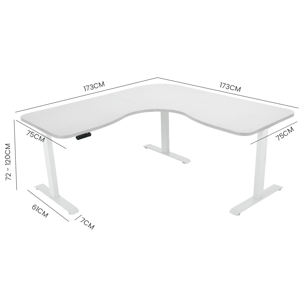 FORTIA 173W x 173W x 75D 3-Motor 120kg Load Adjustable Electric Sit to Stand Up Corner Desk - White/White Frame - 0