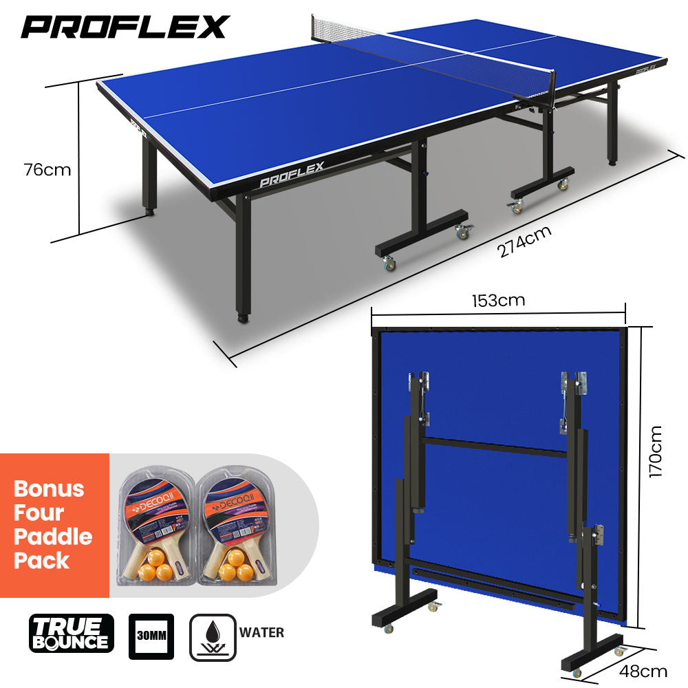 Proflex Table Tennis Table, with 4 Player Ping Pong Paddle and Pingpong Ball Pack - 0