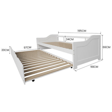 KINGSTON SLUMBER Wooden Single Sofa Bed Frame with Trundle Underbed - White - 0