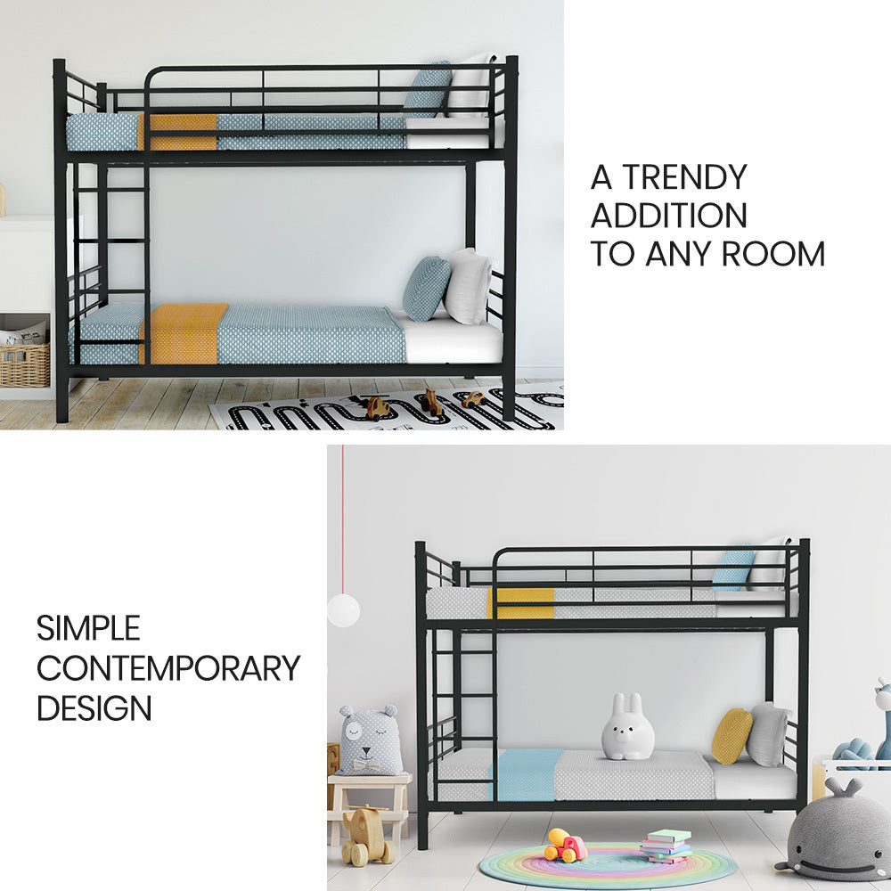 Kingston Slumber 2in1 Single Metal Bunk Bed Frame, with Modular Design, Dark Matte Grey - 0