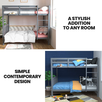 Kingston Slumber Single Bunk Bed Frame Solid Pine Wood Timber, Modular Design, Grey - 0