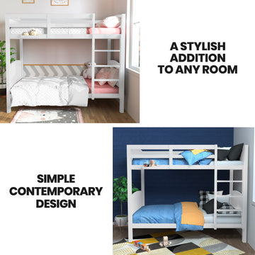 Kingston Slumber Single Bunk Bed Frame Solid Pine Wood Timber, Modular Design, White - 0