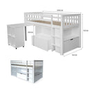 KINGSTON SLUMBER Wooden Kids Single Loft Bed Frame with Pull Out Desk, Storage Drawers - White-11