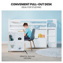 KINGSTON SLUMBER Wooden Kids Single Loft Bed Frame with Pull Out Desk, Storage Drawers - White-4