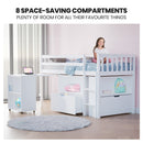 KINGSTON SLUMBER Wooden Kids Single Loft Bed Frame with Pull Out Desk, Storage Drawers - White-5