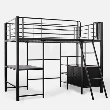 Gaming Loft Bed with Desk and Storage Cabinet, Steel Metal Frame, Space Saving Design, for Single Mattress, Matte Dark Grey