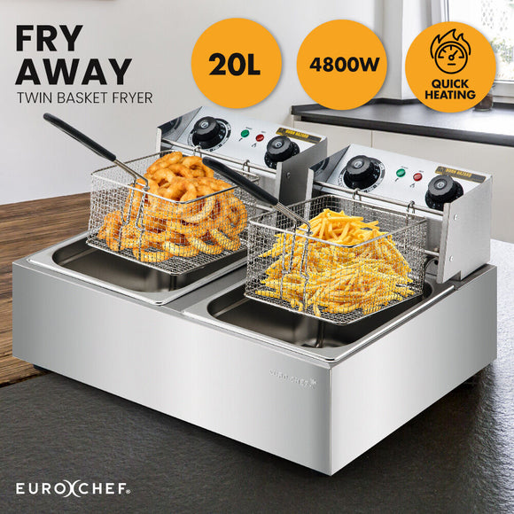 EuroChef Commercial Electric Deep Fryer Twin Frying Basket Chip Cooker Fry