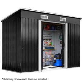 PlantCraft Galvanised Steel Garden Shed 2.38 x 1.31 x 1.82m, with 2 Sliding Doors, 2 Air Vents, Skillion Roof, Floor Frame