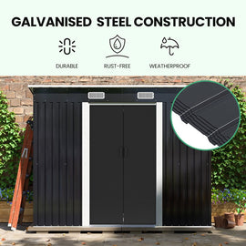 PlantCraft Galvanised Steel Garden Shed 2.38 x 1.31 x 1.82m, with 2 Sliding Doors, 2 Air Vents, Skillion Roof, Floor Frame - 0
