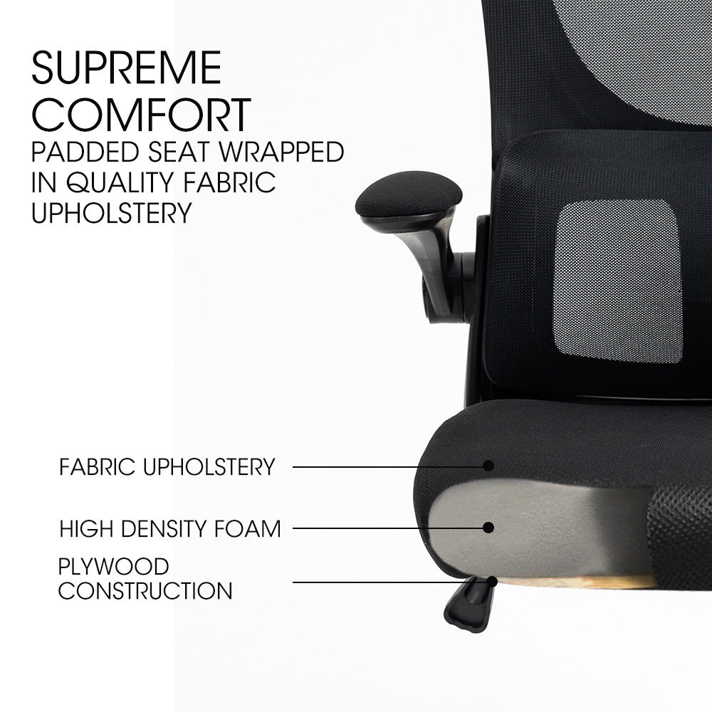 FORTIA Ergonomic Office Desk Chair, Lumbar Support, Mesh Fabric, Adjustable Headrest, Retractable Armrests, Black