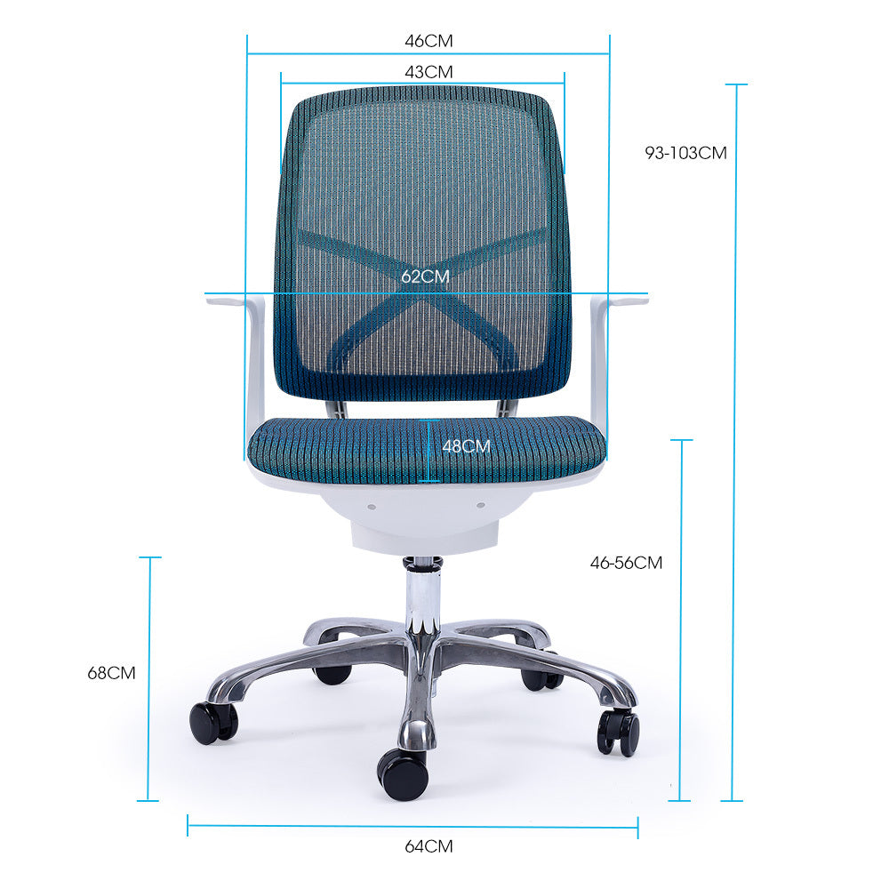 FORTIA Ergonomic Office Desk Chair, Coolmesh Fabric, Adjustable Recline, Blue Mesh/White Frame - 0