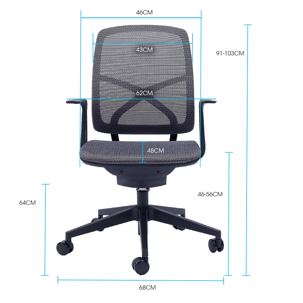 FORTIA Ergonomic Office Desk Chair, Coolmesh Fabric, Adjustable Recline, Dark Grey Mesh/Black Frame - 0