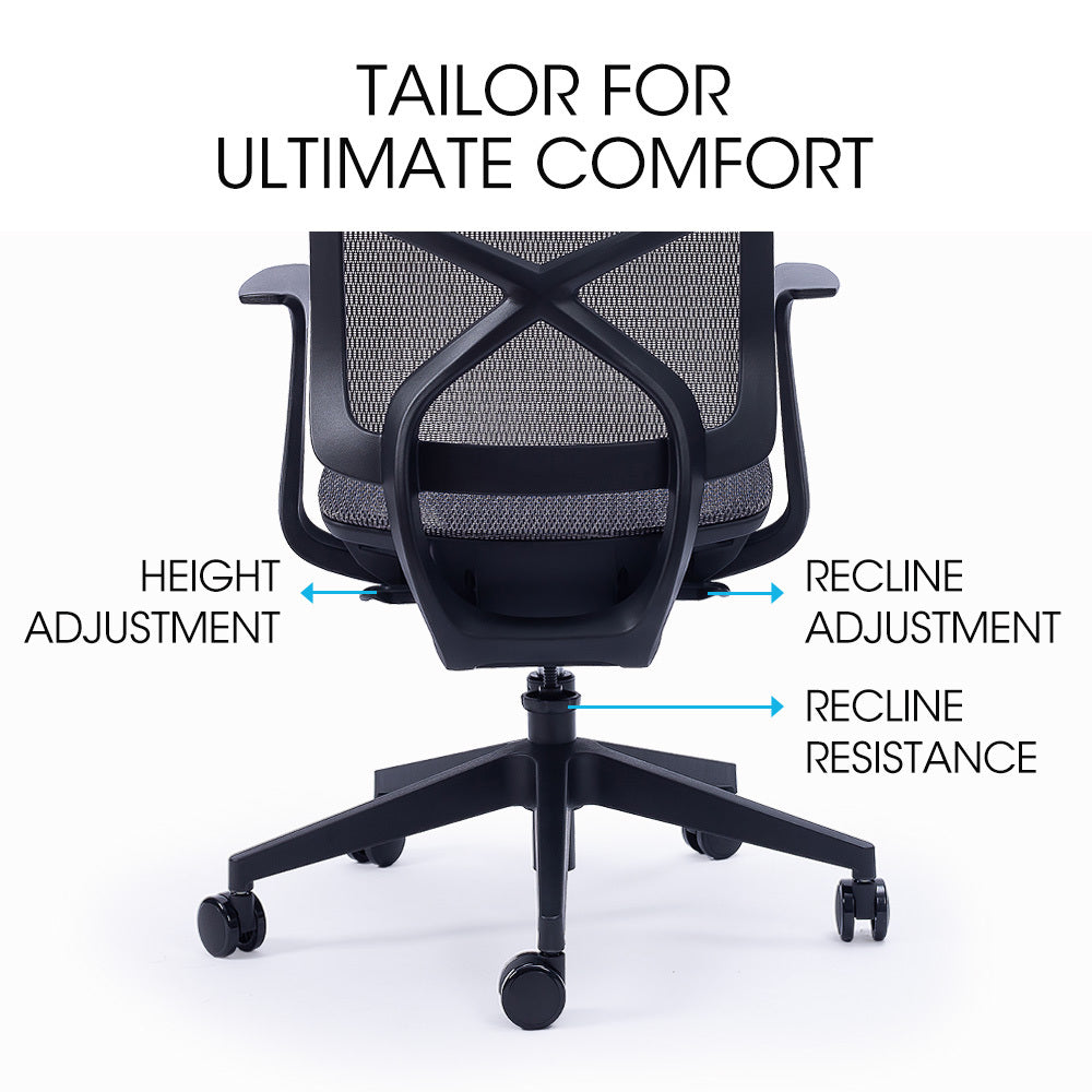 FORTIA Ergonomic Office Desk Chair, Coolmesh Fabric, Adjustable Recline, Dark Grey Mesh/Black Frame