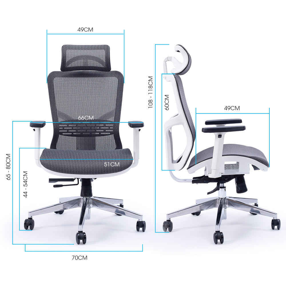 FORTIA Ergonomic Office Desk Chair, Coolmesh Fabric, Headrest, Adjustable Lumbar Support, Armrests and Recline, Dark Grey Mesh/White Frame - 0