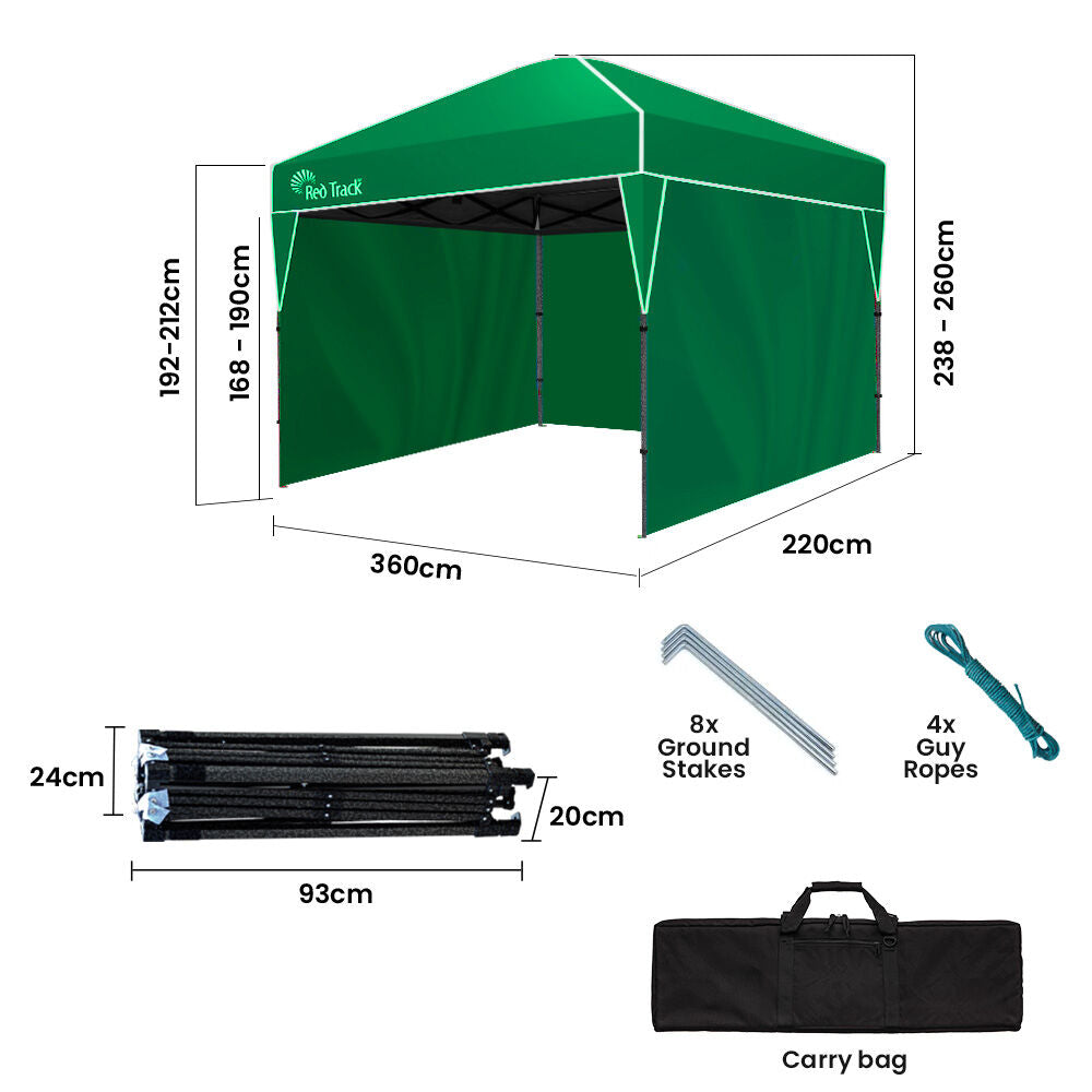 RED TRACK 3.6x2.2m Ultra Compact Folding Gazebo, Walls, Carry bag, Portable Outdoor Popup Marquee for Camping Beach, Green - 0