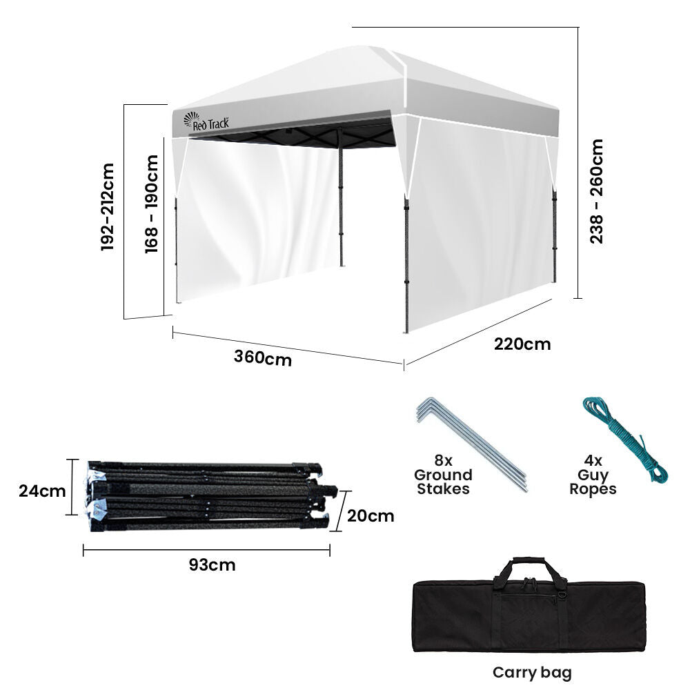 RED TRACK 3.6x2.2m Ultra Compact Folding Gazebo, Walls, Carry bag, Portable Outdoor Popup Marquee for Camping Beach, White - 0