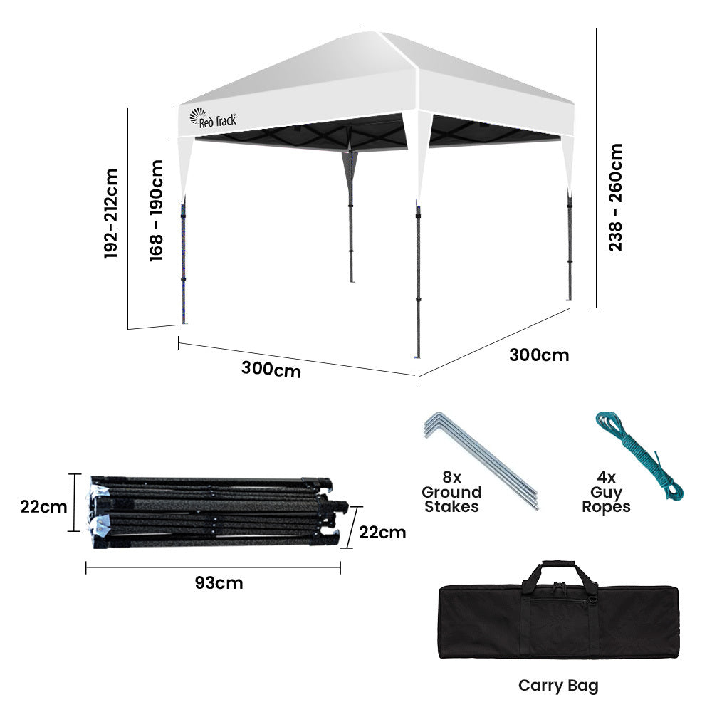 RED TRACK 3x3m Ultra Compact Folding Gazebo, Carry bag, Portable Outdoor Popup Marquee for Camping Beach, White - 0