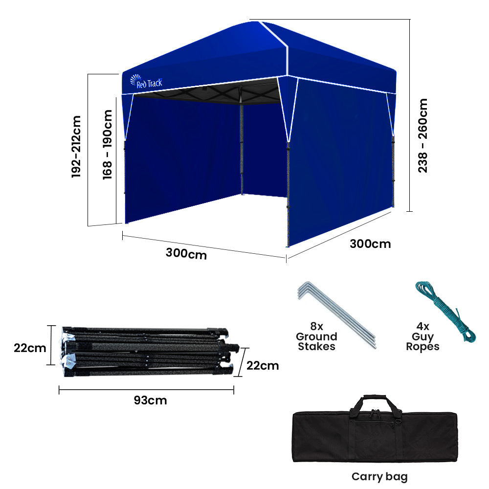 RED TRACK 3x3m Ultra Compact Folding Gazebo, Walls, Carry bag, Portable Outdoor Popup Marquee for Camping Beach, Navy Blue - 0