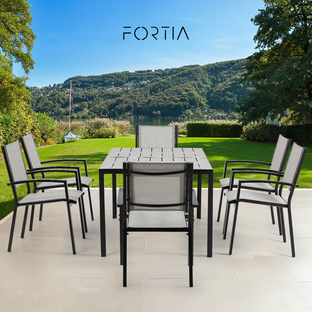 FORTIA 7pc Outdoor Dining Furniture Set, Table and Chairs Setting for Outside