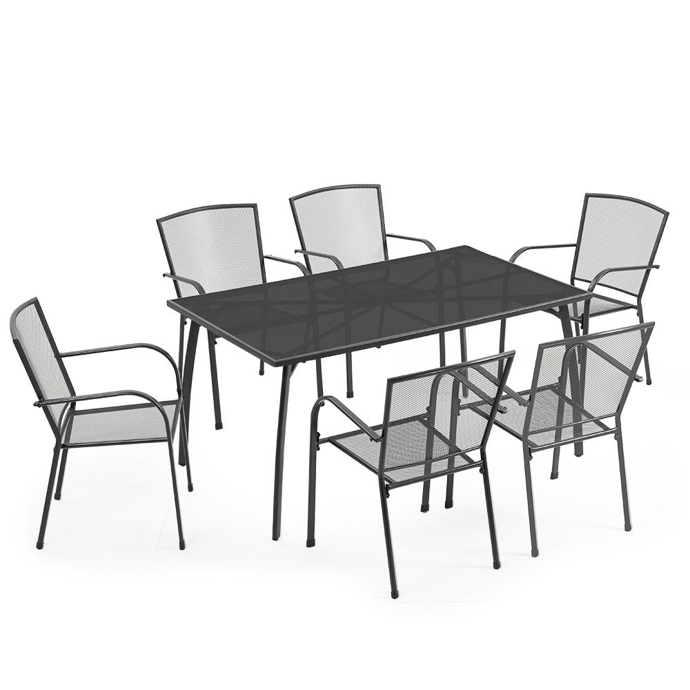 FORTIA 7pc Outdoor Dining Furniture Setting, Table and Chairs Set for outside with E-coating