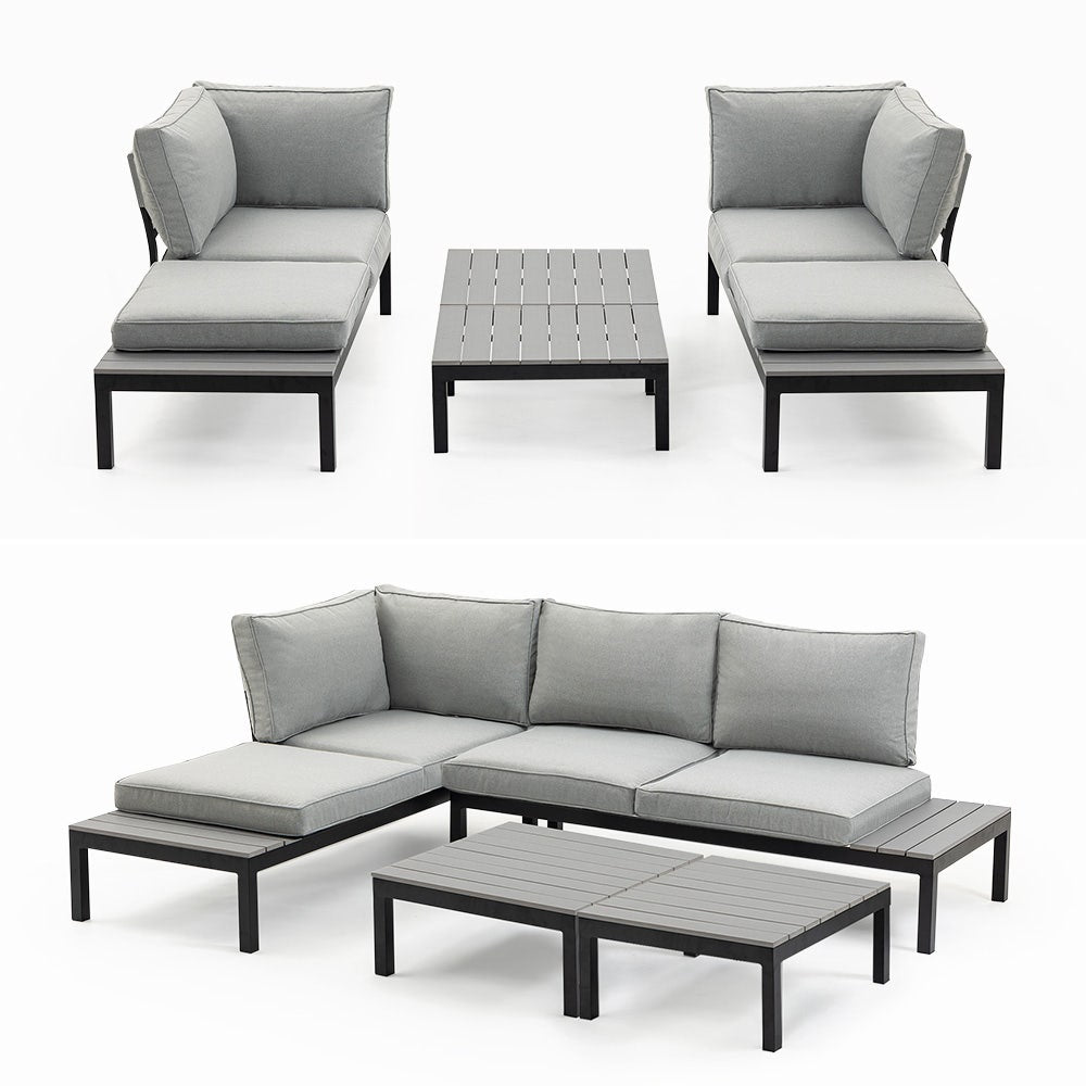 FORTIA 4 pc Outdoor Furniture Setting, 4 Seater Lounge, Chairs and Side Tables, for Outdoors Garden Patio