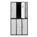 Fortia 6 Door Metal Storage Cabinet Lockers for Gym Office - Black and Grey-1